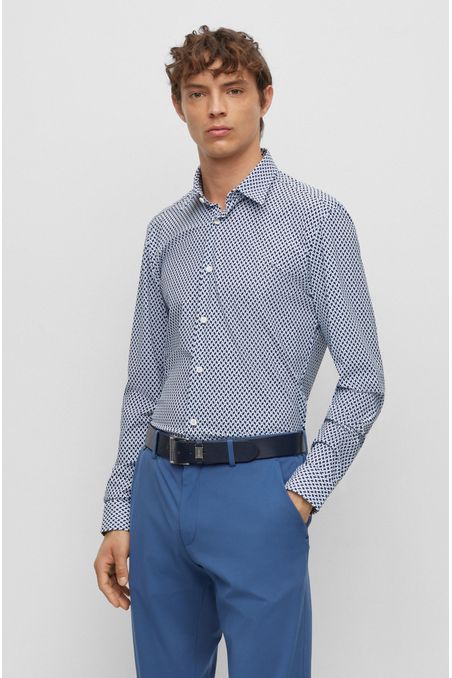 CAMISA SLIM FIT DE TEJIDO ELÁSTICO CON ESTAMPADO GEOMÉTRICO HOMBRE