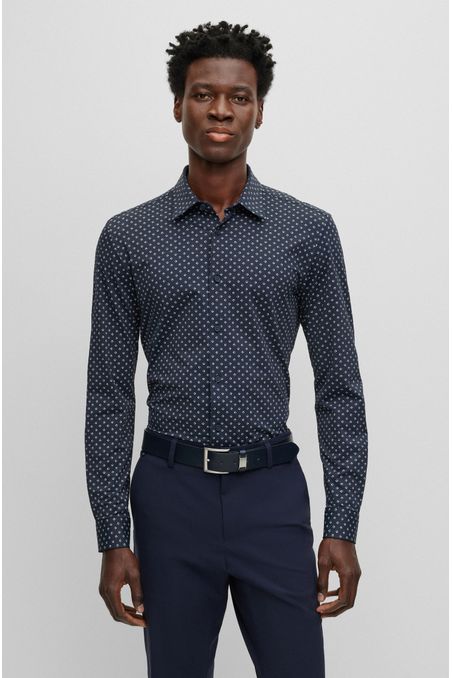 CAMISA SLIM FIT ESTAMPADA EN TEJIDO ELÁSTICO HOMBRE