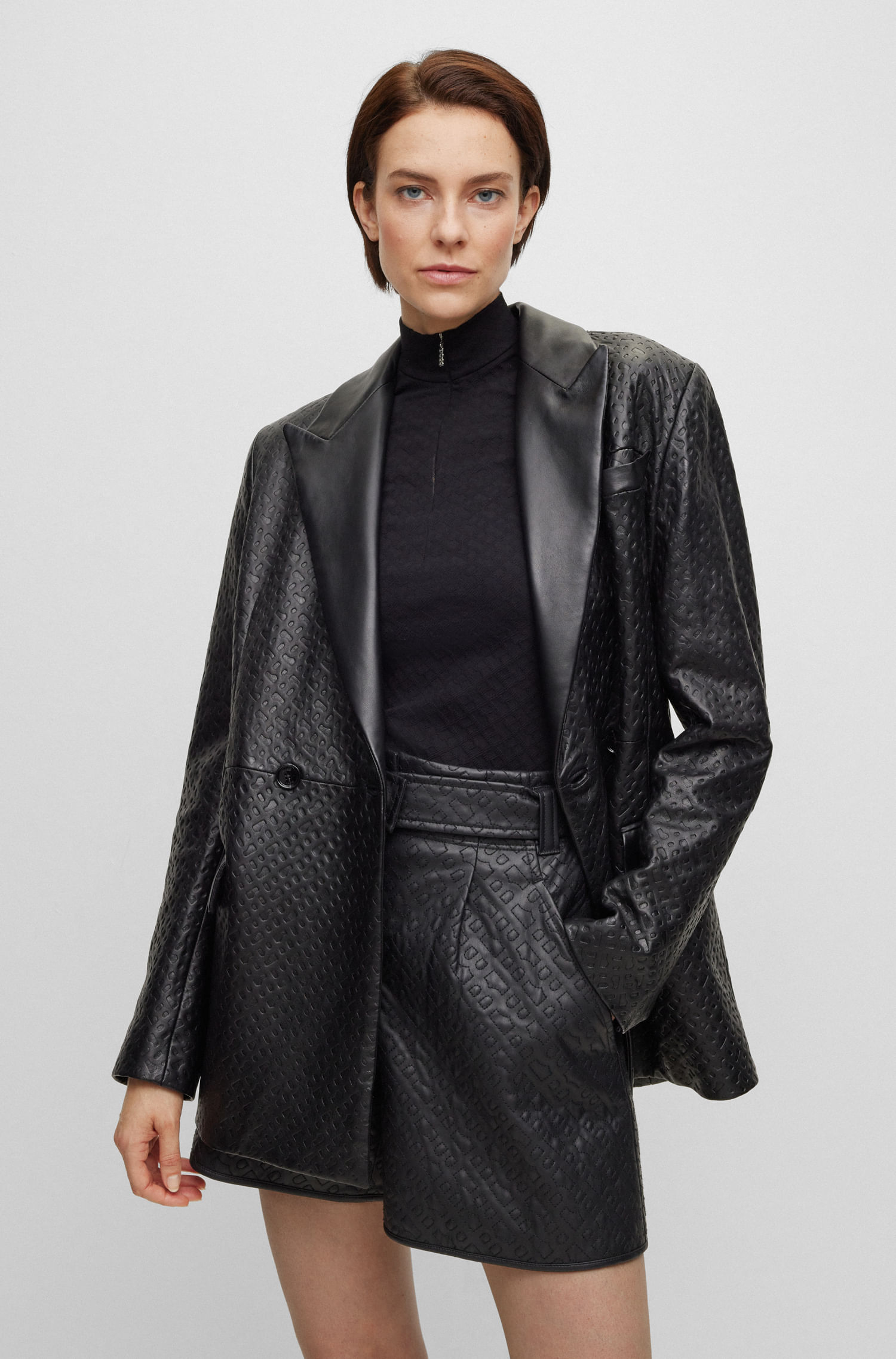 Parka DE PIEL CON SOLAPAS MUJER Negro 50504889001