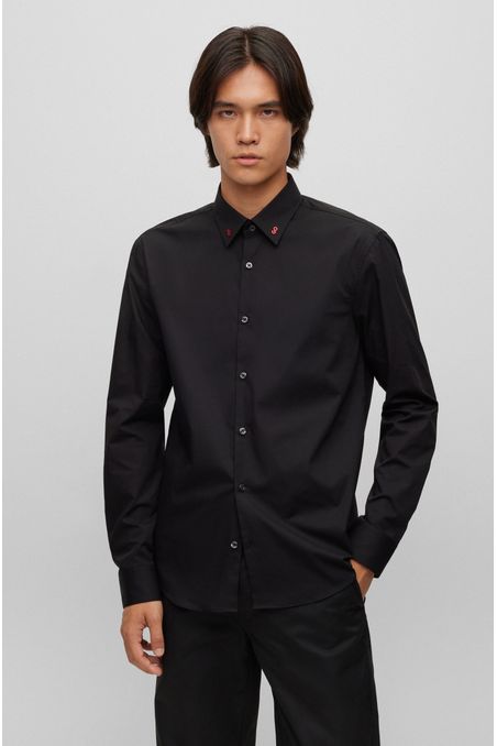 CAMISA SLIM FIT DE ALGODÓN ELÁSTICO CON LOGO HOMBRE