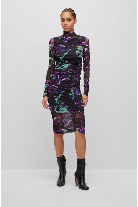 VESTIDO SLIM FIT VESTIDO DE TUL ESTAMPADO MUJER