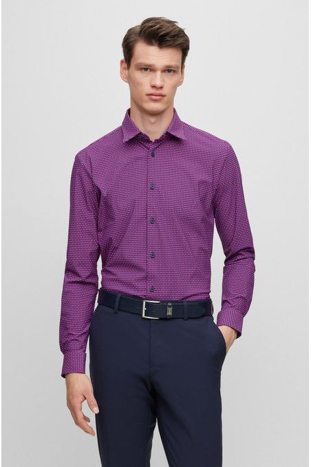 CAMISA SLIM FIT DE TEJIDO ELÁSTICO CON ESTAMPADO GEOMÉTRICO HOMBRE