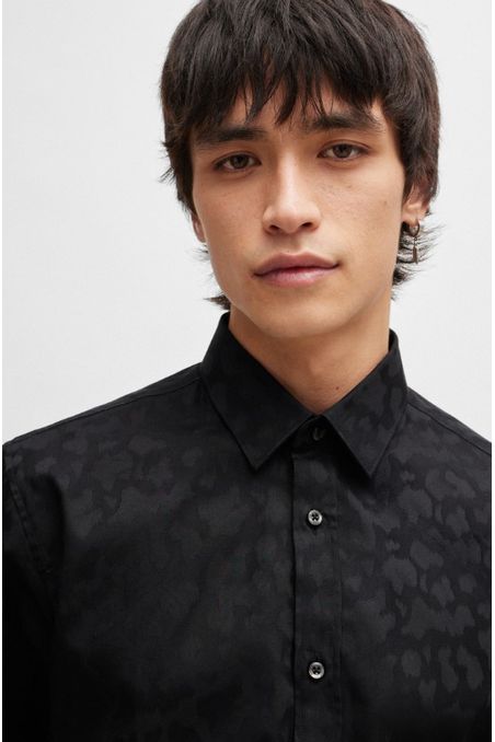 CAMISA EXTRA-SLIM FIT DE ALGODÓN CON DIBUJO TEJIDO EN JACQUARD HOMBRE