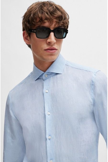 CAMISA SLIM FIT DE LINO CON CUELLO ITALIANO HOMBRE
