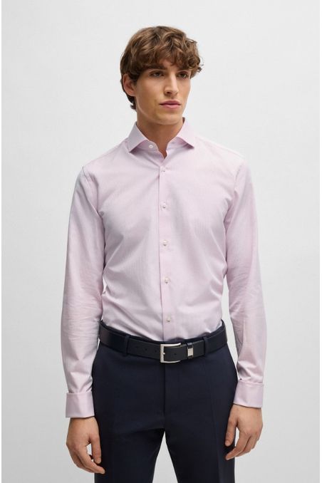 CAMISA SLIM FIT EN ALGODÓN ESTRUCTURADO CON CUELLO ITALIANO HOMBRE