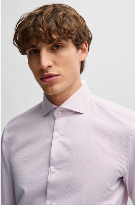 CAMISA SLIM FIT EN ALGODÓN ESTRUCTURADO CON CUELLO ITALIANO HOMBRE