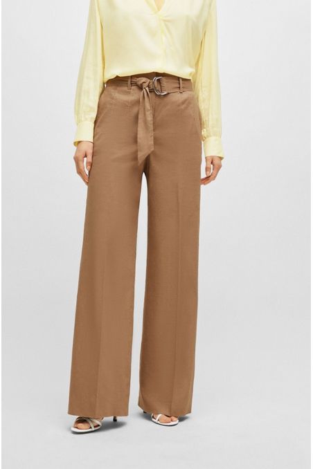 PANTALONES RELAXED FIT DE MEZCLA DE LINO MUJER