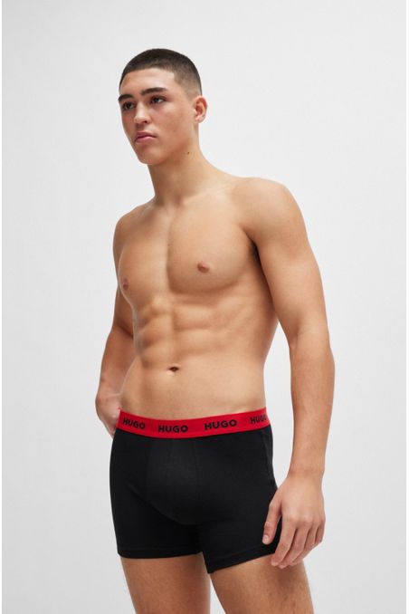 PAQUETE DE TRES BÓXER LARGO EN ALGODÓN ELÁSTICO CON LOGOS EN LA CINTURA HOMBRE