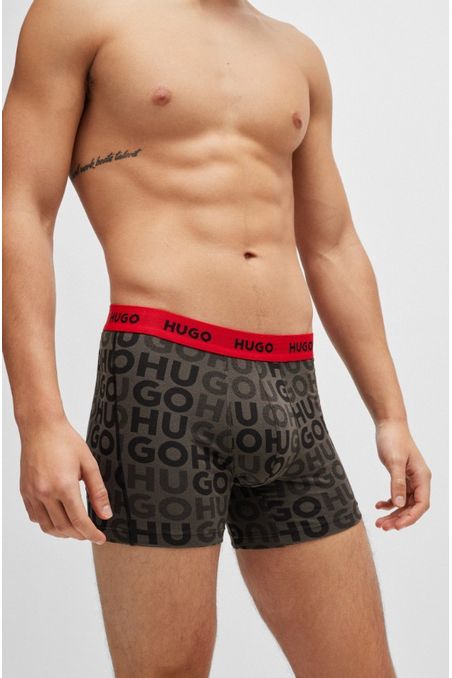 PAQUETE DE TRES BÓXER LARGO EN ALGODÓN ELÁSTICO CON LOGOS EN LA CINTURA HOMBRE