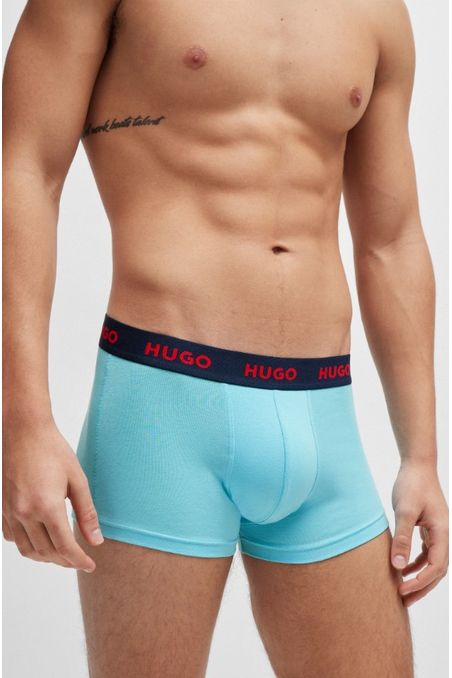 PAQUETE DE TRES BÓXER CORTO DE ALGODÓN ELÁSTICO CON LOGOS EN LA CINTURA HOMBRE