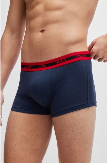 PAQUETE DE TRES BÓXER CORTO EN ALGODÓN ELÁSTICO CON LOGOS EN LA CINTURA HOMBRE