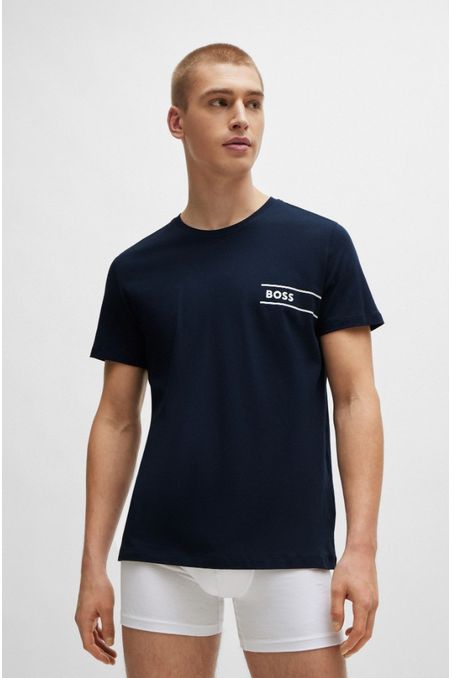 POLERA INTERIOR REGULAR FIT DE PUNTO DE ALGODÓN CON RAYAS Y LOGO HOMBRE