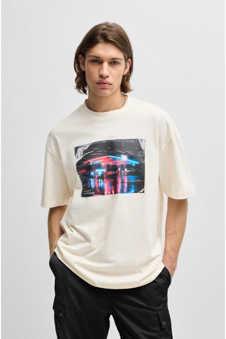 POLERA OVERSIZED FIT HUGO X RB DE PUNTO DE ALGODÓN CON ESTAMPADO HOMBRE