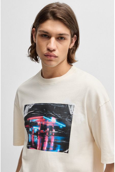 POLERA OVERSIZED FIT HUGO X RB DE PUNTO DE ALGODÓN CON ESTAMPADO HOMBRE