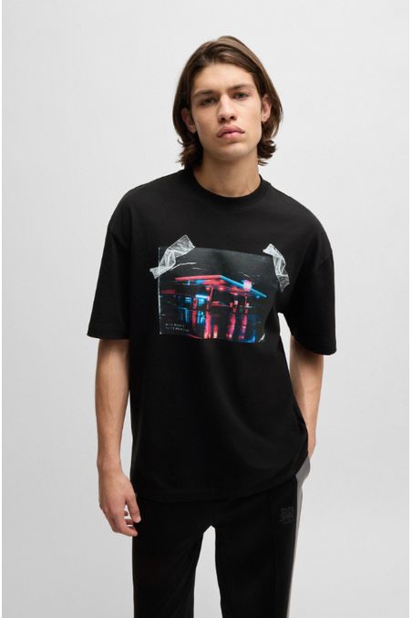 POLERA OVERSIZED FIT HUGO X RB DE PUNTO DE ALGODÓN CON ESTAMPADO HOMBRE