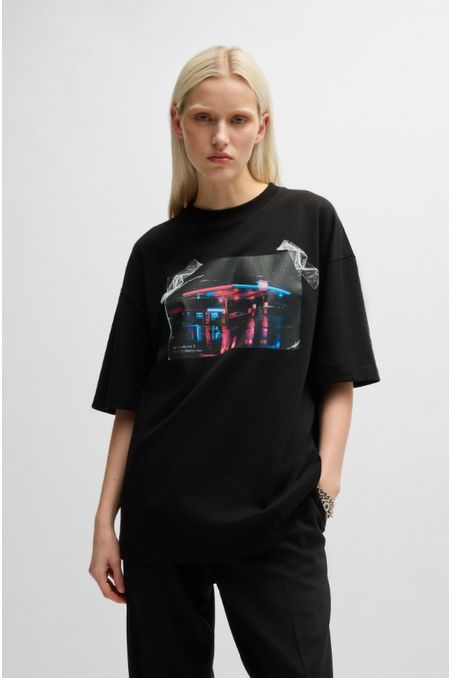 POLERA OVERSIZED FIT HUGO X RB DE PUNTO DE ALGODÓN CON ESTAMPADO HOMBRE