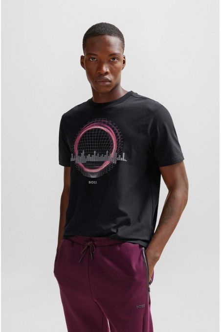 POLERA REGULAR FIT DE ALGODÓN ELÁSTICO CON ILUSTRACIÓN HOMBRE