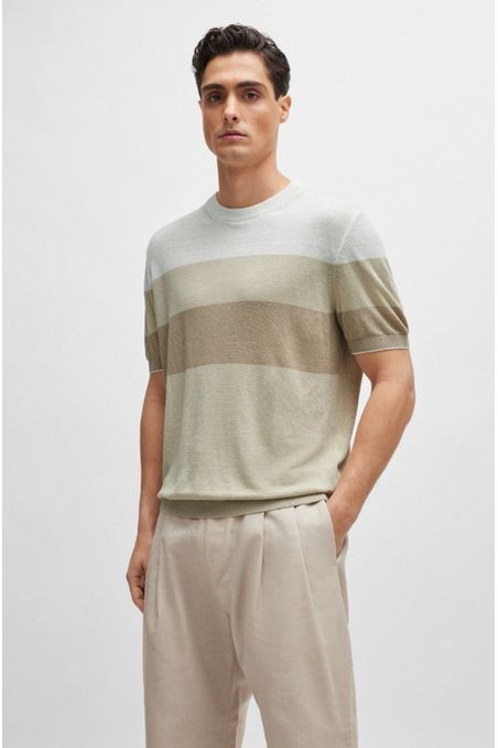 POLERA REGULAR FIT EN MEZCLA DE LINO CON RIBETES HOMBRE