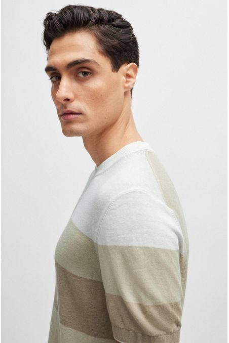 POLERA REGULAR FIT EN MEZCLA DE LINO CON RIBETES HOMBRE