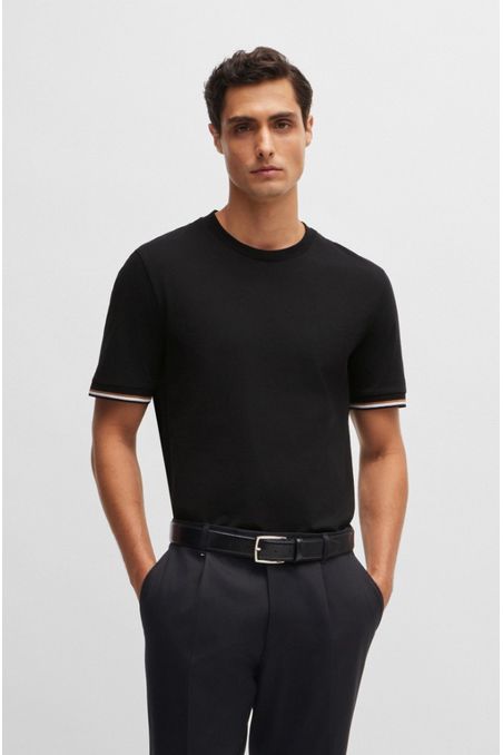 POLERA REGULAR FIT EN PUNTO DE ALGODÓN CON RAYA CARACTERÍSTICA HOMBRE