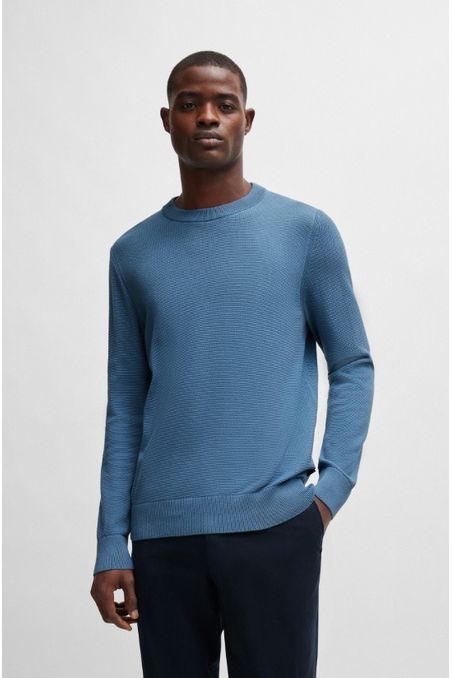SWEATER REGULAR FIT DE ALGODÓN CON MICROESTRUCTURA Y CUELLO REDONDO HOMBRE