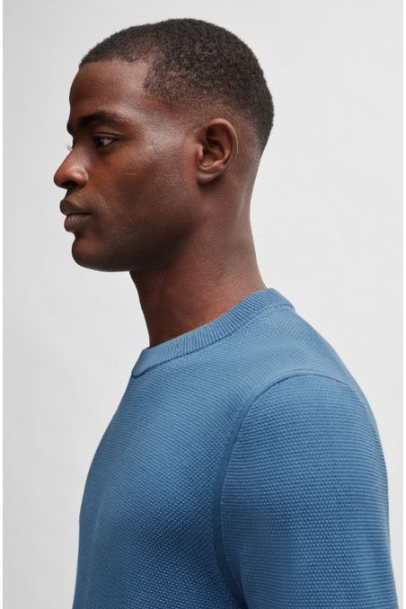 SWEATER REGULAR FIT DE ALGODÓN CON MICROESTRUCTURA Y CUELLO REDONDO HOMBRE