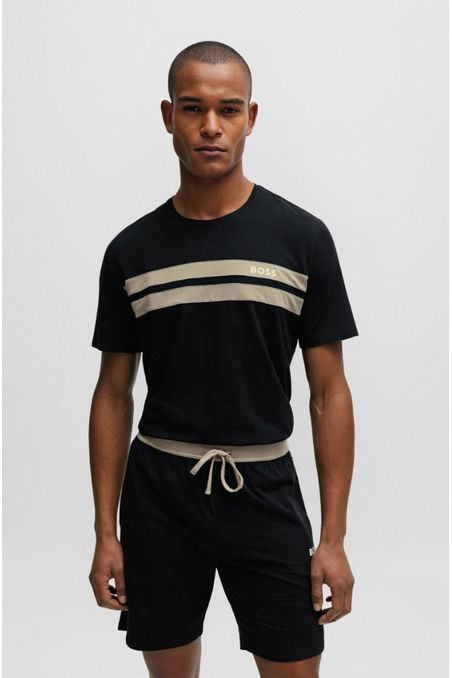 SET DE POLERA Y SHORTS DE PIJAMA DE ALGODÓN CON LOGOS ESTAMPADOS HOMBRE
