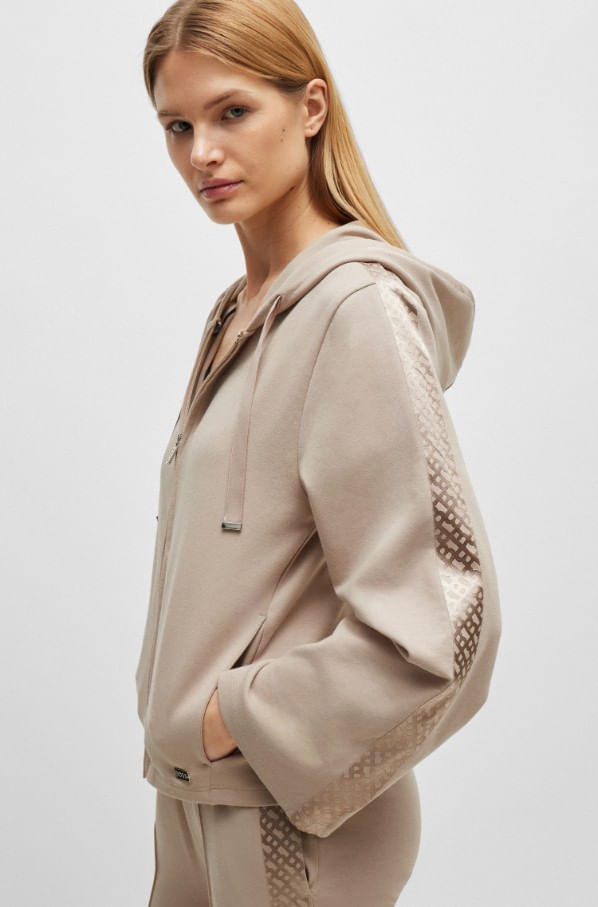 POLERÓN CON CAPUCHA REGULAR FIT DE ALGODÓN CON CINTA DE MONOGRAMAS MUJER