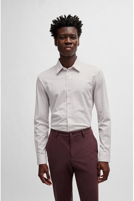 CAMISA SLIM FIT ESTAMPADA EN TEJIDO ELÁSTICO HOMBRE