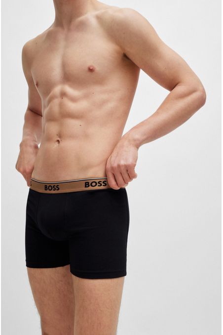 PAQUETE DE TRES BÓXER LARGO DE ALGODÓN ELÁSTICO CON LOGOS EN LA CINTURA HOMBRE