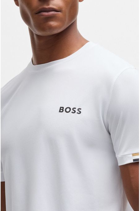POLERA BOSS X MATTEO BERRETTINI DE TEJIDO DE REJILLA CON DISEÑO DE RAYAS DE LA MARCA HOMBRE