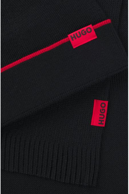 CONJUNTO DE BUFANDA Y GORRO DE LANA CON ETIQUETA CON LOGO HOMBRE