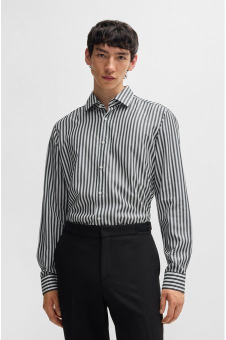 CAMISA MODERN FIT EN LONA A RAYAS CON CUELLO KENT HOMBRE