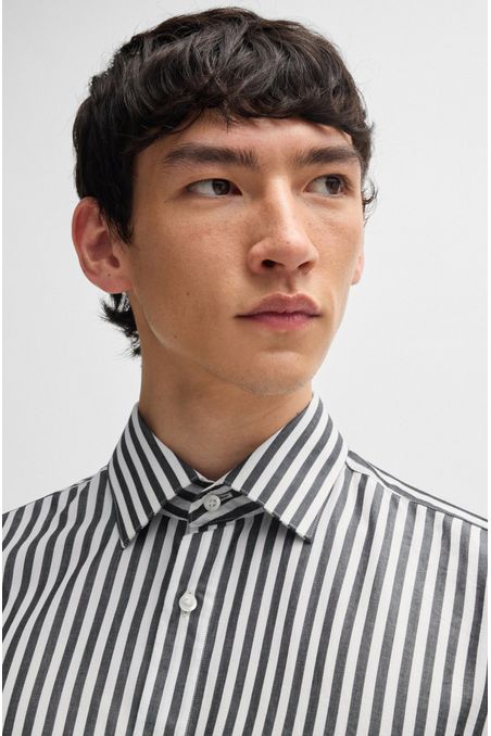 CAMISA MODERN FIT EN LONA A RAYAS CON CUELLO KENT HOMBRE