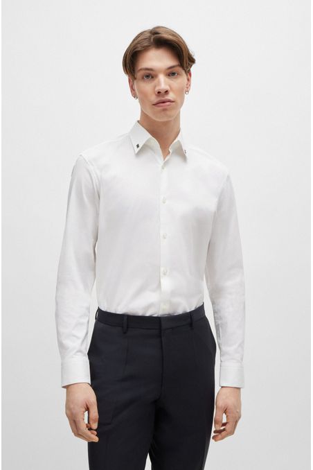 CAMISA SLIM FIT DE ALGODÓN ELÁSTICO Y HERRAJES CON LOGO HOMBRE