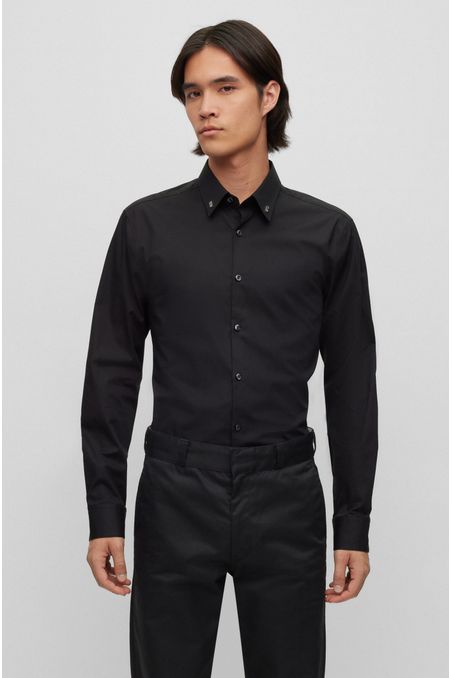 CAMISA SLIM FIT DE ALGODÓN ELÁSTICO Y HERRAJES CON LOGO HOMBRE