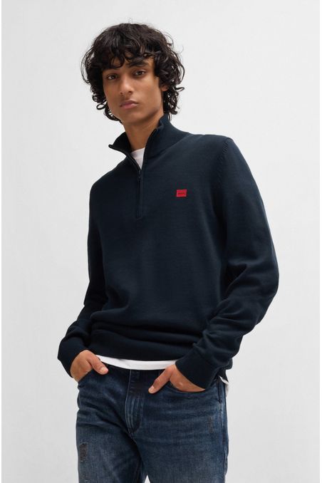 SWEATER REGULAR FIT CON CREMALLERA DE ALGODÓN CON ETIQUETA CON LOGO HOMBRE