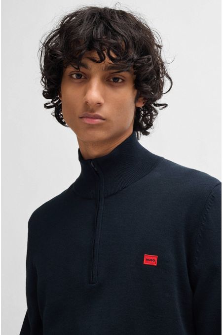 SWEATER REGULAR FIT CON CREMALLERA DE ALGODÓN CON ETIQUETA CON LOGO HOMBRE