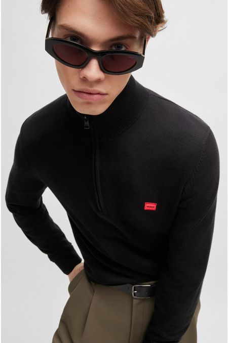 SWEATER REGULAR FIT CON CREMALLERA DE ALGODÓN CON ETIQUETA CON LOGO HOMBRE