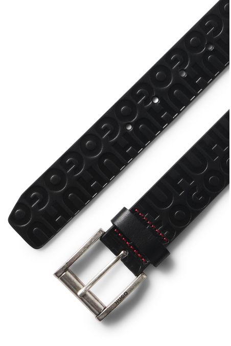 CINTURÓN DE PIEL LISA CON LOGOS APILADOS ESTAMPADOS CINTURÓN CASUAL HOMBRE