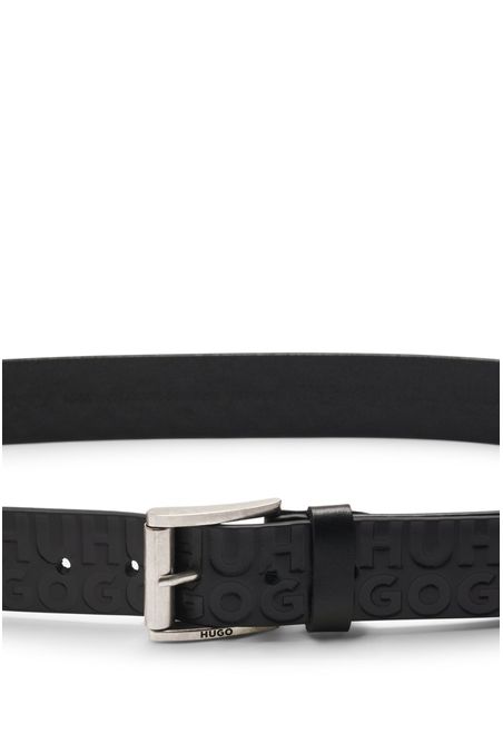 CINTURÓN DE PIEL LISA CON LOGOS APILADOS ESTAMPADOS CINTURÓN CASUAL HOMBRE