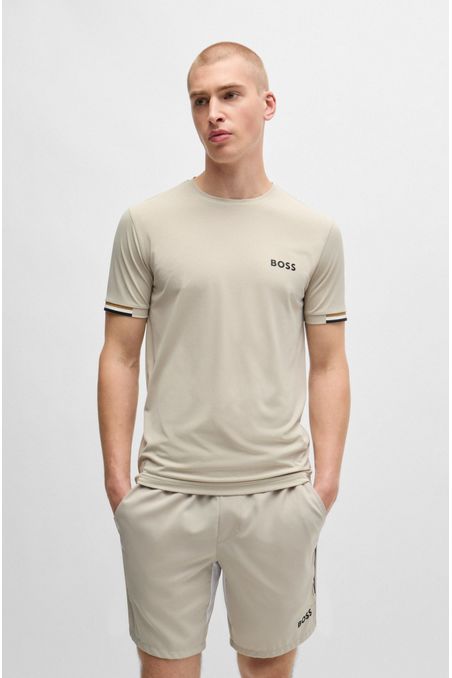 BOSS X MATTEO BERRETTINI CAMISETA DE TEJIDO DE REJILLA CON DISEÑO DE RAYAS DE LA MARCA PLAYERA HOMBRE