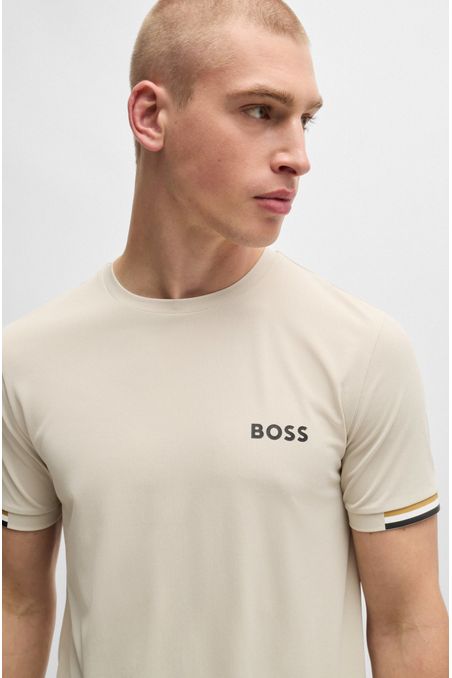 BOSS X MATTEO BERRETTINI CAMISETA DE TEJIDO DE REJILLA CON DISEÑO DE RAYAS DE LA MARCA PLAYERA HOMBRE