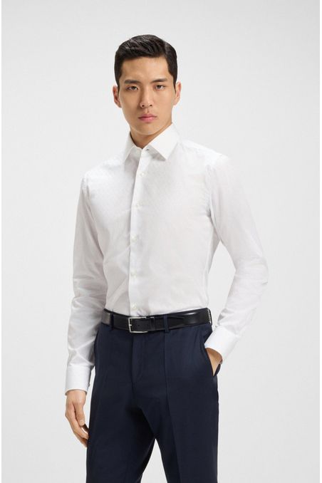 CAMISA SLIM FIT DE ALGODÓN ITALIANO CON INICIALES EN JACQUARD CAMISA SLIM FIT HOMBRE