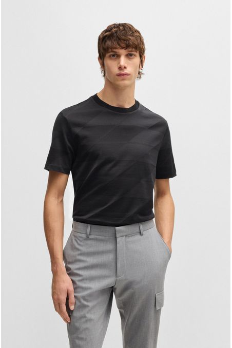 CAMISETA DE ALGODÓN MERCERIZADO CON JACQUARD A DOS TONOS PLAYERA REGULAR FIT HOMBRE