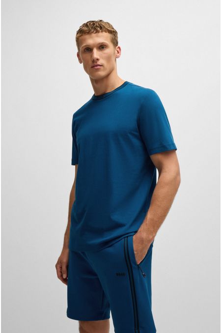 CAMISETA DE PUNTO DE ALGODÓN CON LOGO EN EL CUELLO PLAYERA REGULAR FIT HOMBRE