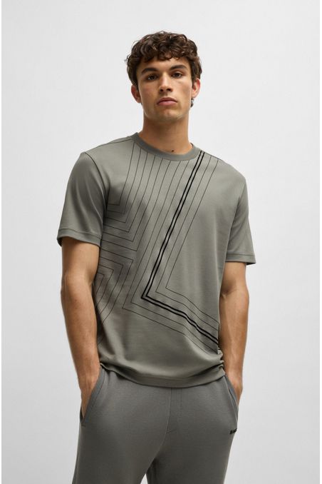 CAMISETA REGULAR FIT DE ALGODÓN INTERLOCK CON ILUSTRACIÓN DE LÍNEAS FINAS PLAYERA REGULAR FIT HOMBRE