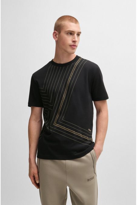 CAMISETA REGULAR FIT DE ALGODÓN INTERLOCK CON ILUSTRACIÓN DE LÍNEAS FINAS PLAYERA REGULAR FIT HOMBRE
