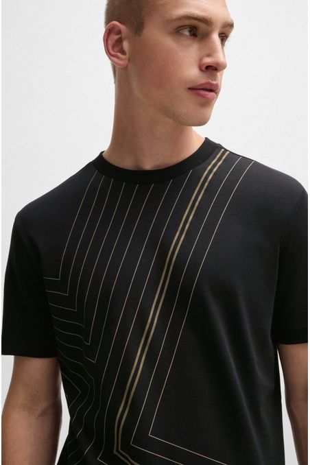 CAMISETA REGULAR FIT DE ALGODÓN INTERLOCK CON ILUSTRACIÓN DE LÍNEAS FINAS PLAYERA REGULAR FIT HOMBRE