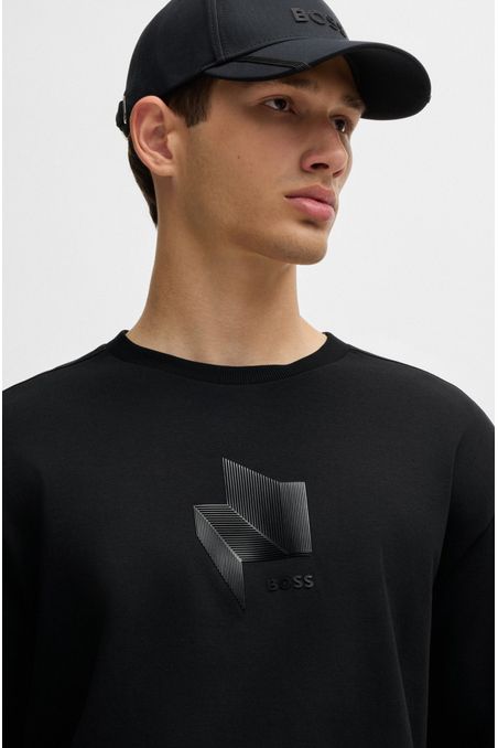 CAMISETA RELAXED FIT DE ALGODÓN INTERLOCK CON ILUSTRACIÓN SATINADA PLAYERA RELAXED FIT HOMBRE